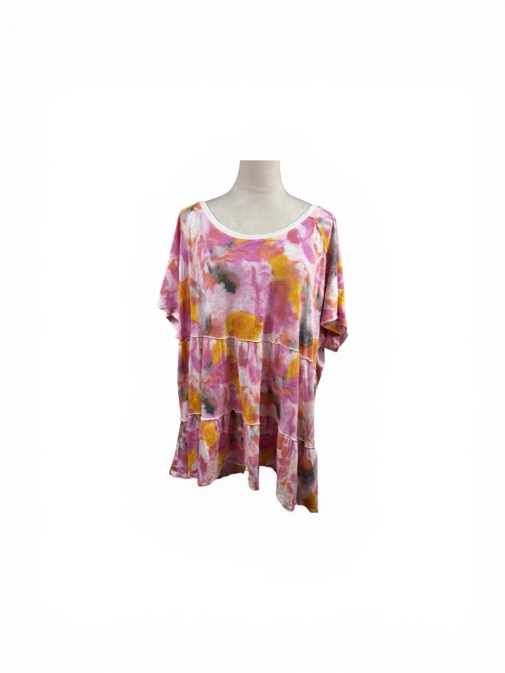torrid Pink & Yellow Watercolor Tie-Dye tiered babydoll top size 5-5X/28